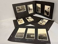 Group of album pages showing multiple affixed photos with handwritten captions