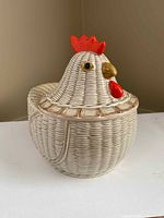 Complete ceramic hen basket with lid in place