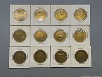 Full view of 12 medals in flips