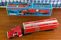 Toy truck and box overview on tabletop