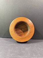 Top view of wooden shallow bowl
