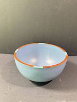 Exterior view of blue stoneware bowl
