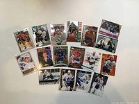 Overview of all 17 hockey cards laid out