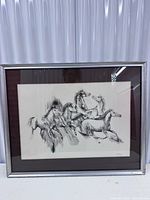Front view of framed horse illustration showing artwork, mat, and frame