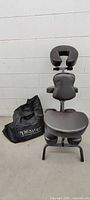 Full view of massage chair with carry bag
