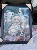 Full view of framed 5D puppy print with corner protectors