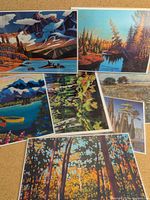 Group shot of all seven laminated landscape art prints