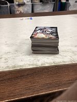 Stack of Marvel trading cards viewed from side