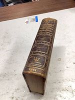 Spine view showing gilt title, decorative panels, and year