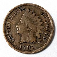 Obverse of 1907 Indian Head cent