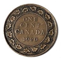 Reverse of 1920 Canada one cent coin