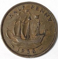 Reverse showing Golden Hind and date 1938