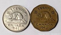 Obverse sides of both 5-cent coins showing dates 1941 and 1942