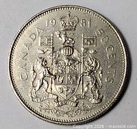 Reverse view showing CANADA 1981 50 CENTS and coat of arms