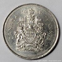 Reverse of 1998 Canadian 50-cent coin showing coat of arms