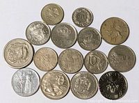 Group shot of all 15 world coins