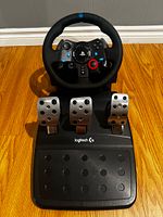 Wheel and pedal set overview on floor