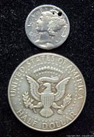 Obverse of 1936 Mercury dime and reverse of 1964 half dollar