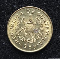 Reverse showing Guatemala coat of arms, quetzal and date 1969