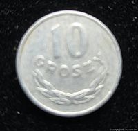 Obverse showing 10 GROSZY and wreath