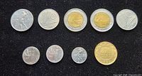 All nine Italian coins obverse: denominations 10, 50, 100, 200, 500 lire