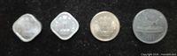 Front faces of four Indian coins showing shapes and sizes