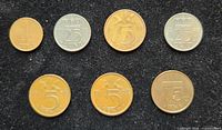 Obverse showing denominations 1, 5 and 25 cents with years