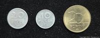 Obverse sides of 20 Filler 1970, 10 Filler 1989, 20 Forint 1993