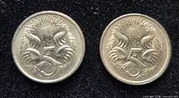 Both reverse sides showing echidna design and numeral 5