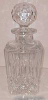 Full view of square cut crystal decanter and stopper