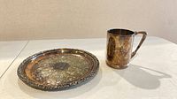 Tray and mug side by side showing size relationship and patina