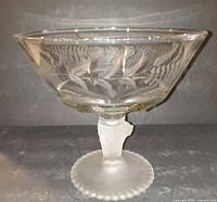 Side view showing overall shape, etched fern pattern, frosted lion head stem and foot