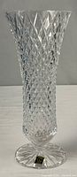 Full view of clear diamond-cut crystal vase