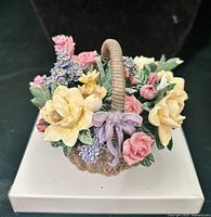 Front view of floral basket music box