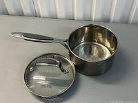 Saucepan with lid removed showing interior and handle
