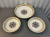 Top view of three matching ceramic bowls
