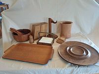 Group shot of all wooden serveware items laid out