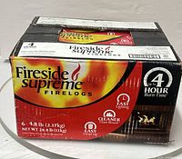Front of sealed case showing branding, burn time claim, weight and quantity