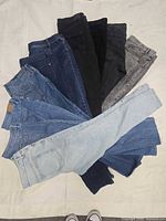 Fan arrangement showing variety of jean colors and styles