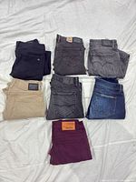 Seven folded jeans showing colour variety