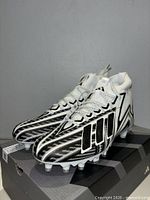Oblique view of both cleats on box