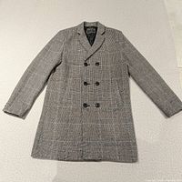 Full front view of Guess double-breasted plaid trench coat
