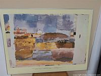 Full view framed abstract landscape print with mat and frame