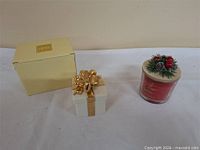 Trinket box, candle and Mikasa box