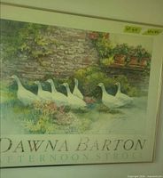 Overall view of framed print showing geese, matting and frame