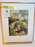Full view of framed watercolour with mat and frame