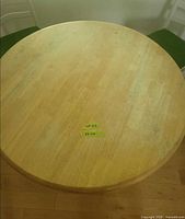 Top view of round wood table surface