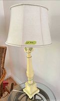 Full view of lamp showing base and shade