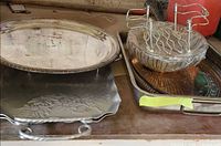 Group of trays, bowl in holder