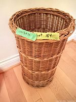 Full view of tall wicker basket